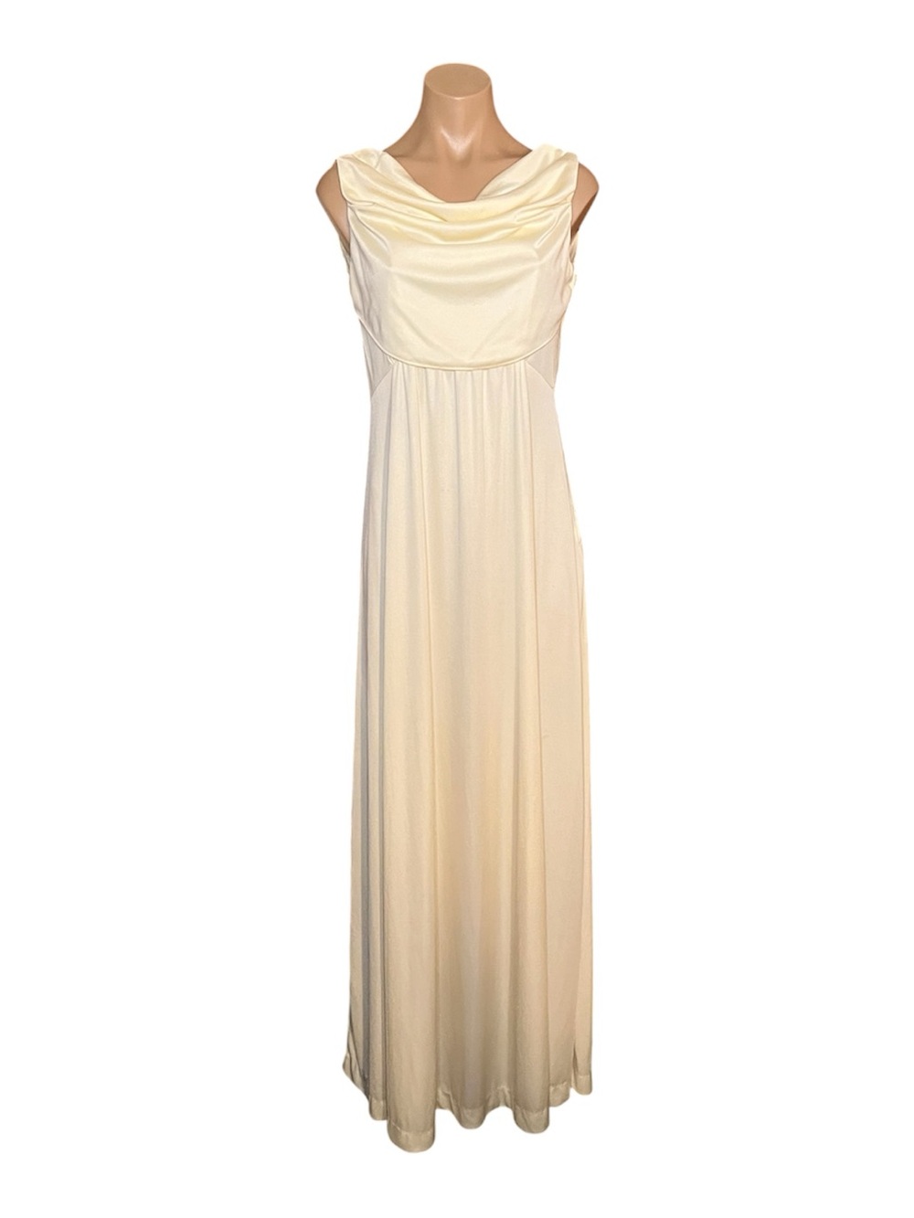 Vintage 70’s Casual Corner Cream Cowl Neck Maxi Dress S